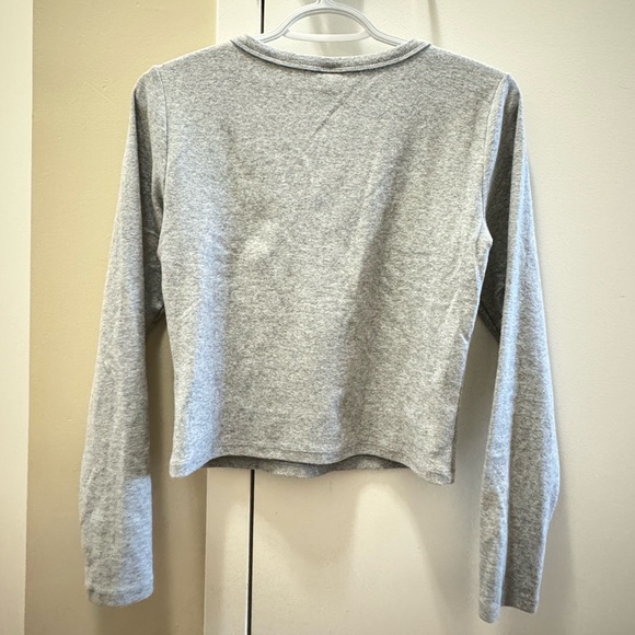 Waist Length Cotton Grey Henley Long Sleeve - Picture 2 of 2